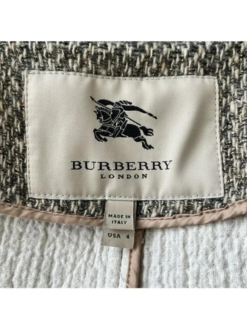 Burberry Metallic Tweed Gold Belted Trench Coat Jacket - Picture 12 of 15